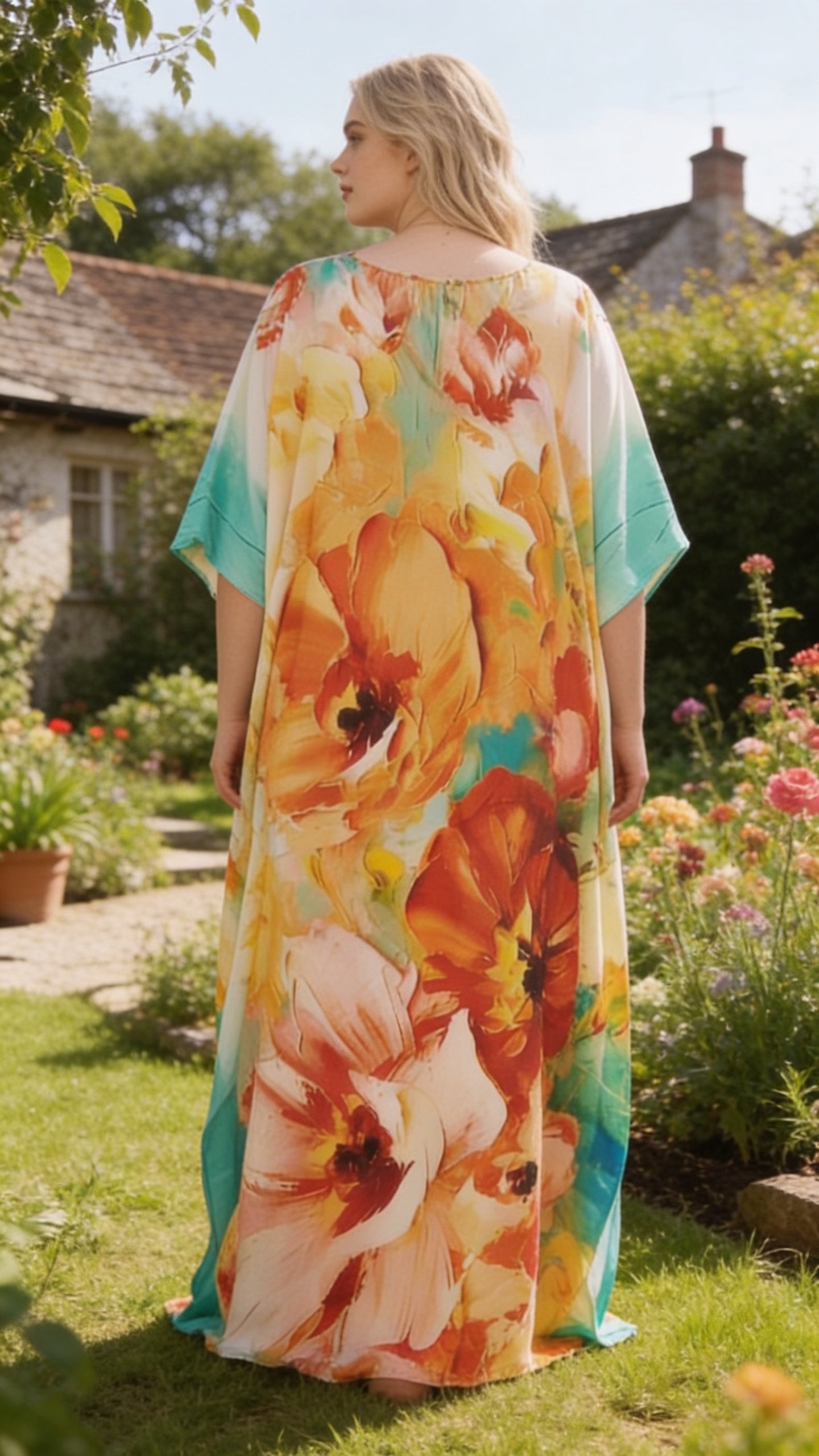 Yellow Hibiscus Polyester Women Plus Size Kaftan Summer Dress