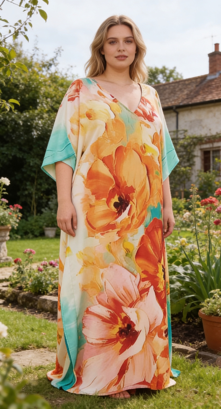 Yellow Hibiscus Polyester Women Plus Size Kaftan Summer Dress