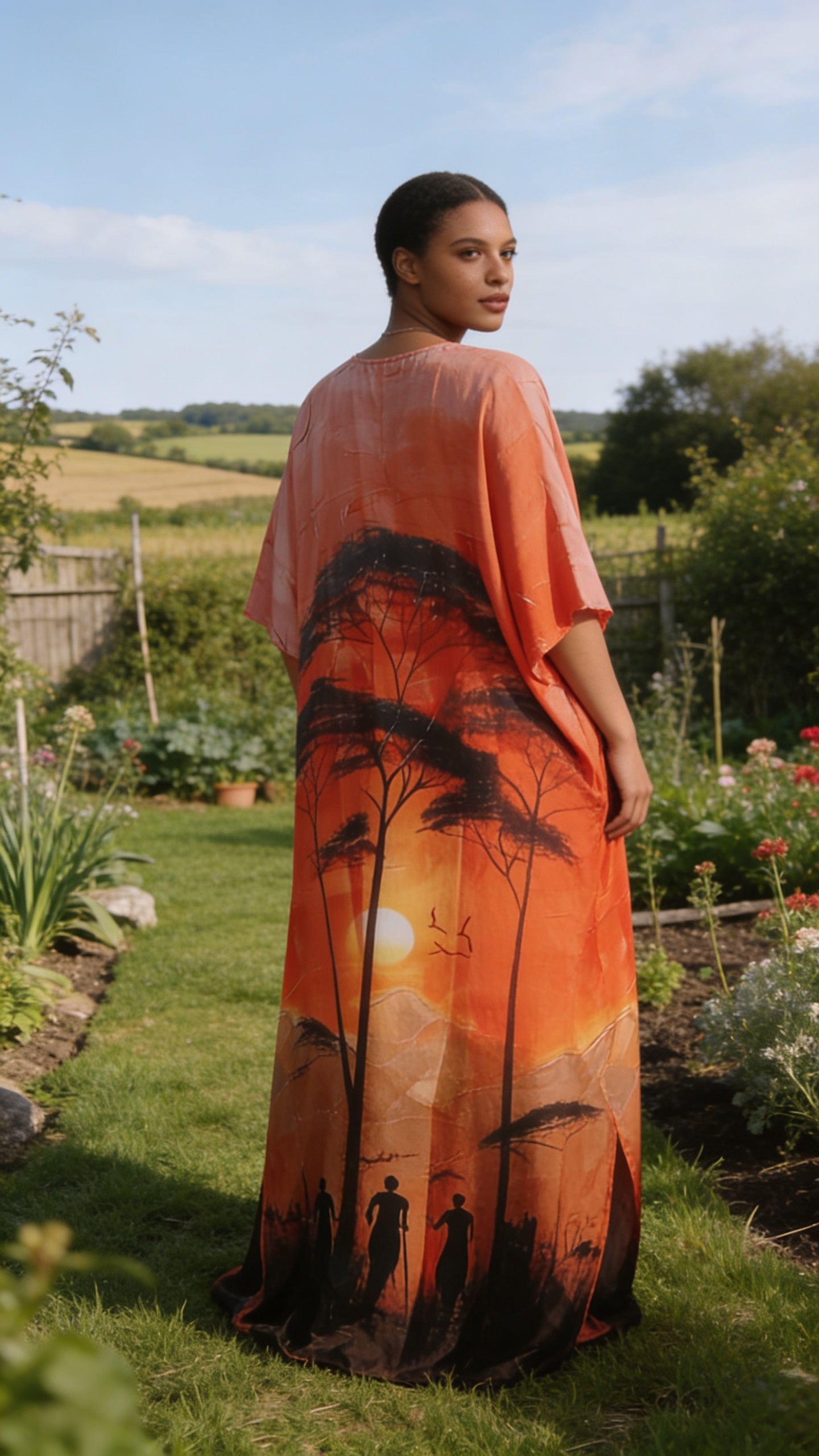 Orange Wildlife Polyester Women Plus Size Kaftan Tropical Dress