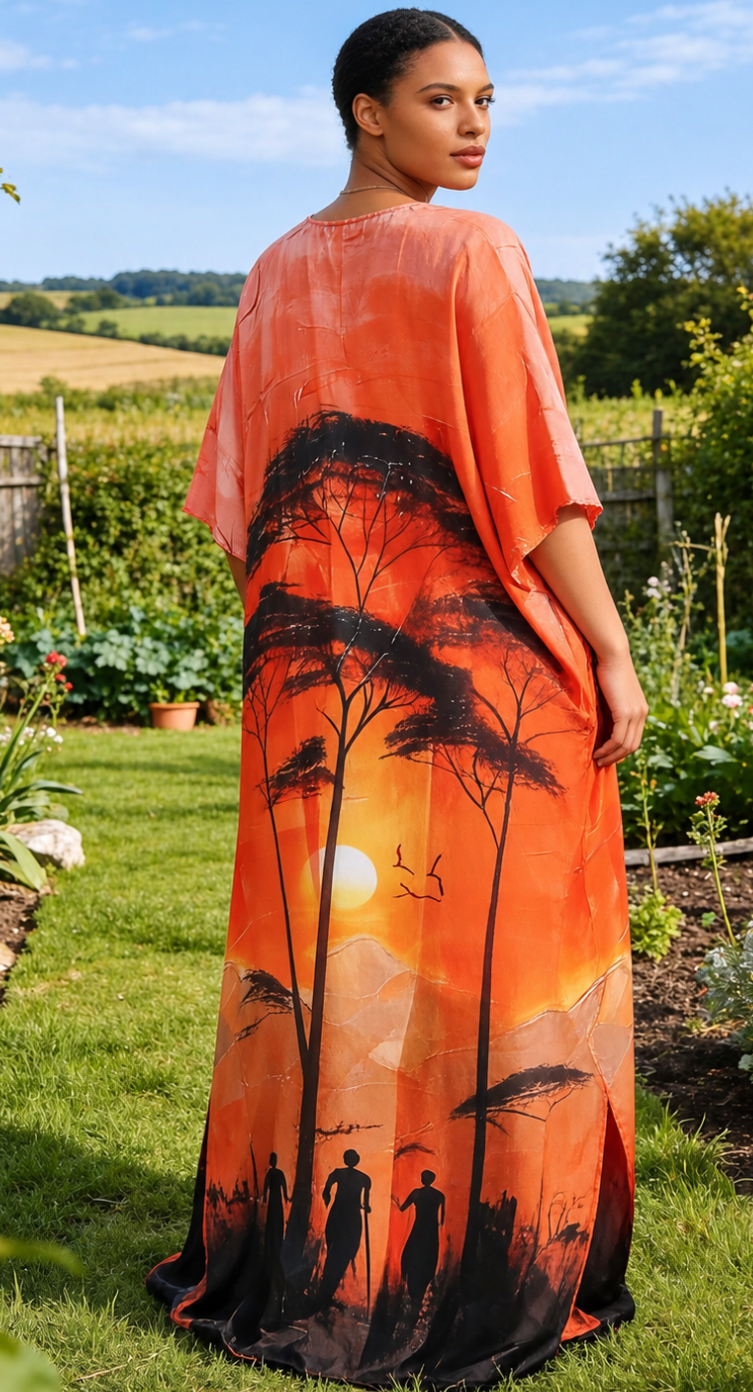 Orange African Sunset Polyester Plus Size Kaftan for Women 1X-3X | GypsieBlu