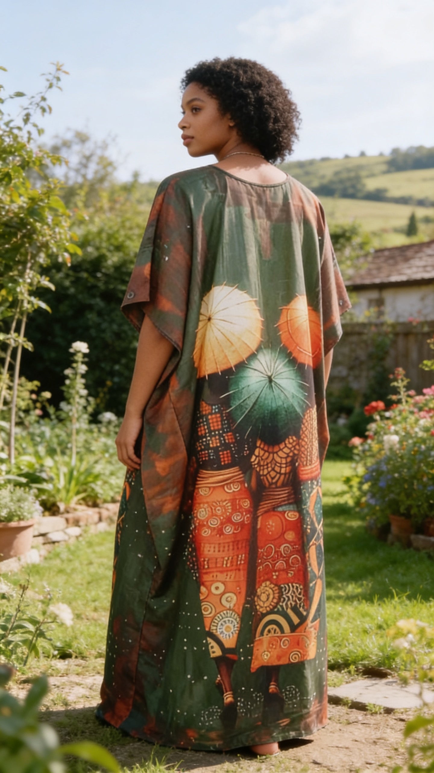 Olive Tribal Polyester Women Plus Size Kaftan Lounge Dress