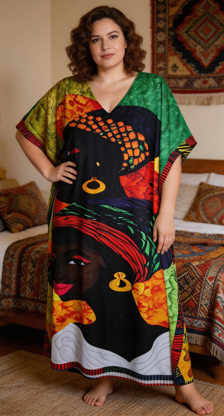Black African Polyester Kaftan for Women Plus Size Party Dress