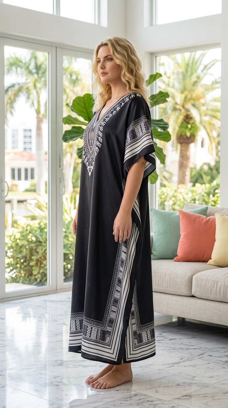 Black Dashiki Polyester Women Plus Size Kaftan Festival Dress