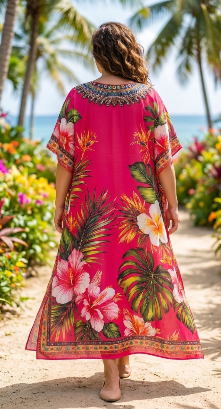 Bright Pink Floral Plus Size Kaftan for Women 1X-3X | GypsieBlu