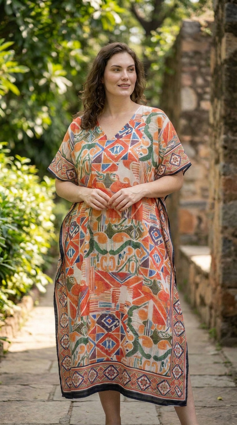 Terracotta Abstract Plus Size Kaftan for Women 1X-3X | GypsieBlu