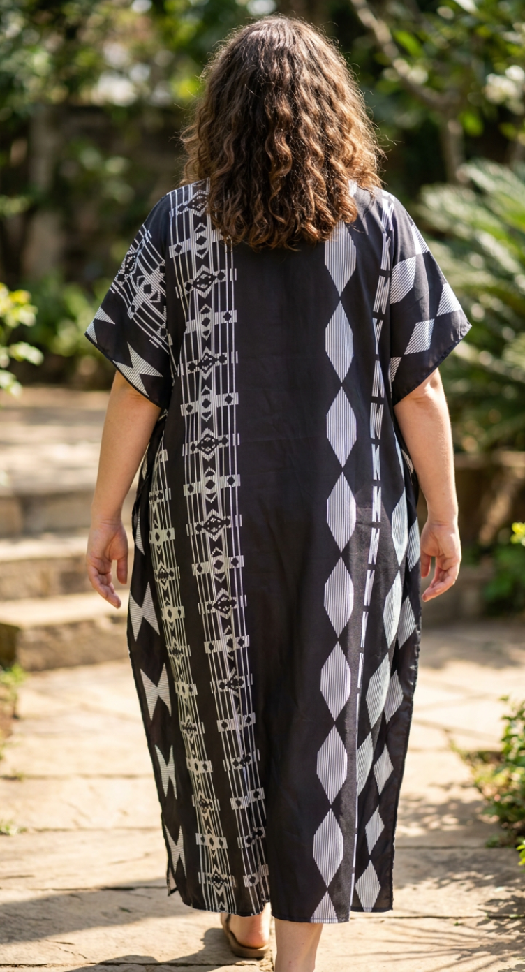 Black Geometric Plus Size Kaftan for Women 1X-3X | GypsieBlu
