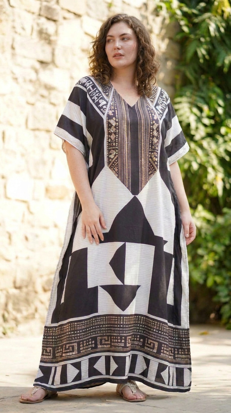 Black Tribal Plus Size Kaftan for Women 1X-3X | GypsieBlu