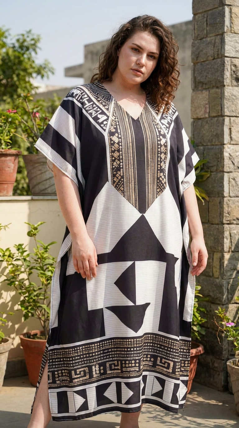 Black Tribal Plus Size Kaftan for Women 1X-3X | GypsieBlu