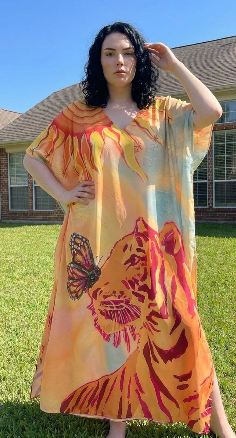 Peach Animal Plus Size Kaftan for Women — full-length view