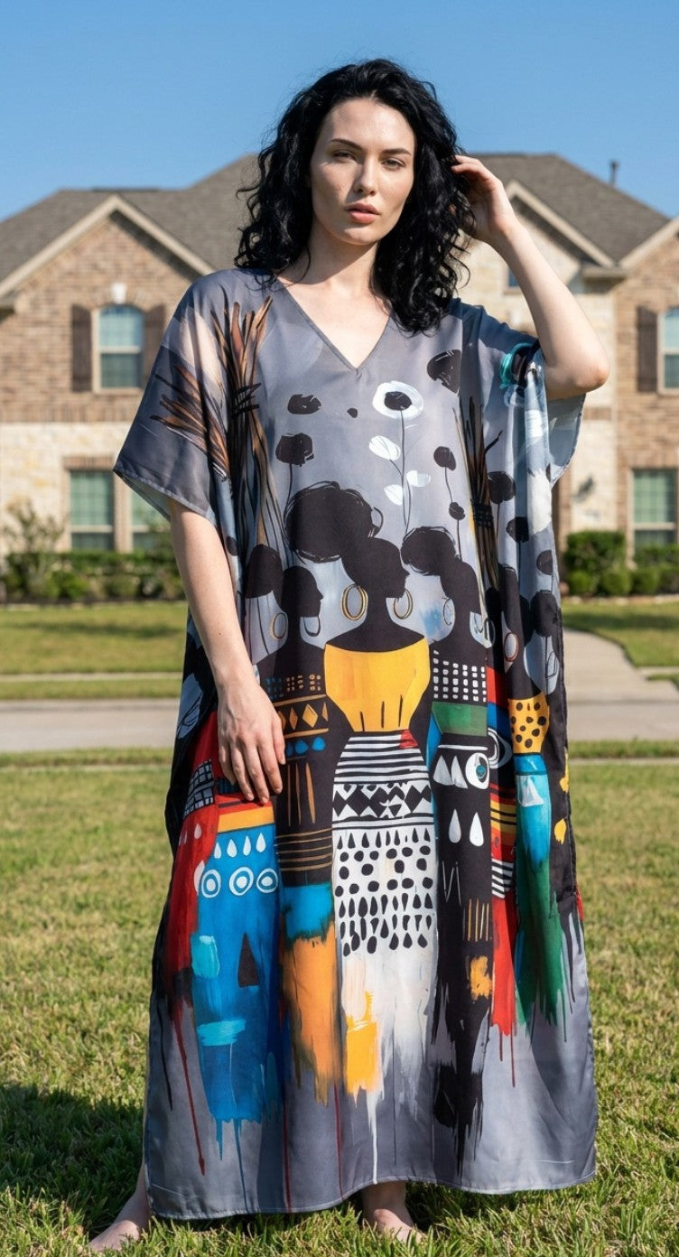 Gray Abstract Plus Size Kaftan for Women 1X-3X | GypsieBlu