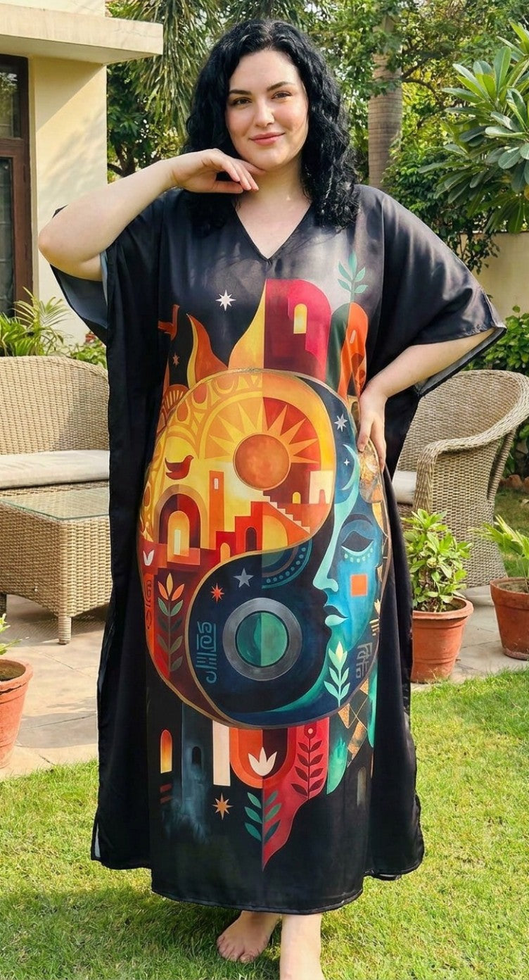 Black Abstract Plus Size Kaftan for Women — back view