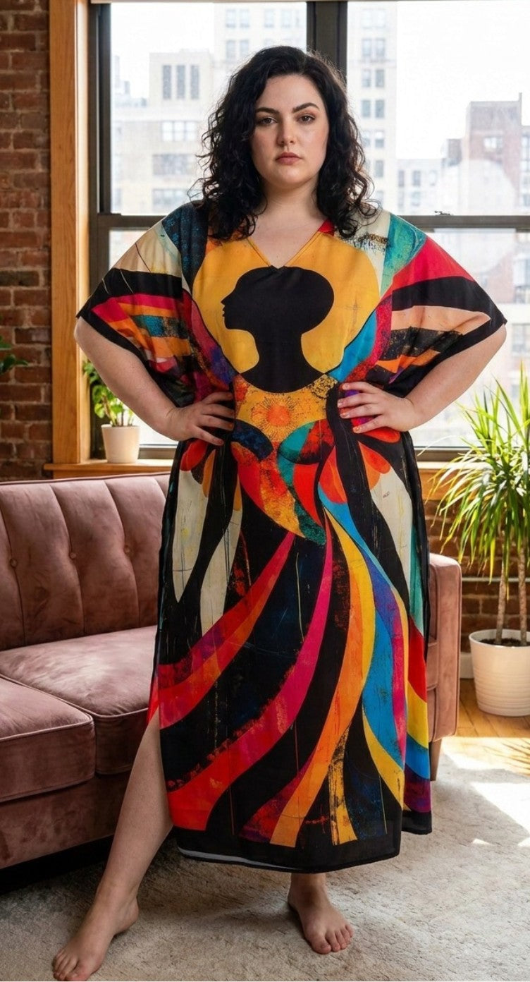 Multicolor Artistic Plus Size Kaftan for Women — back view