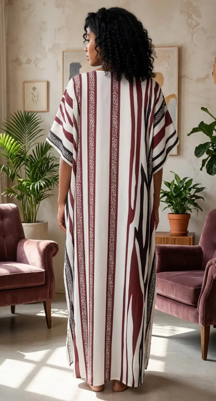 Cream Striped Plus Size Kaftan for Women 1X-3X | GypsieBlu