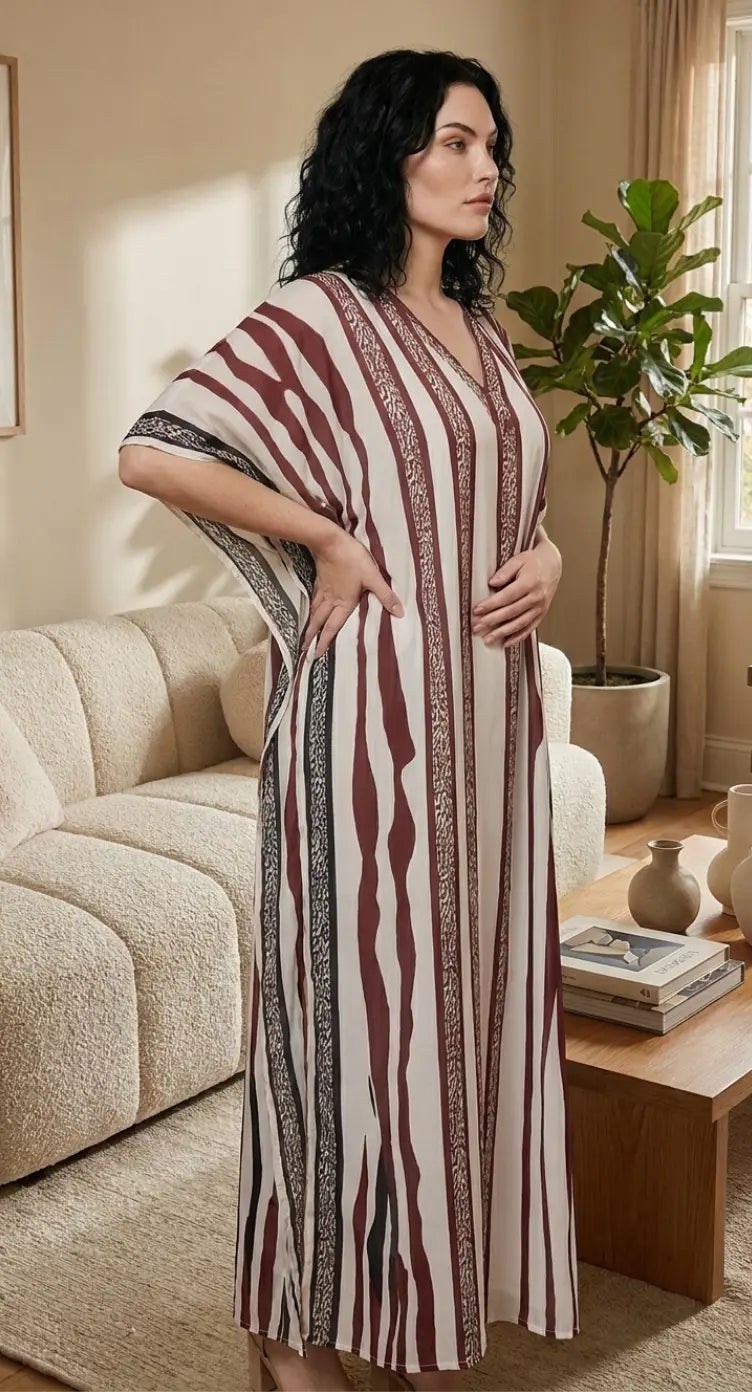 Cream Striped Plus Size Kaftan for Women 1X-3X | GypsieBlu