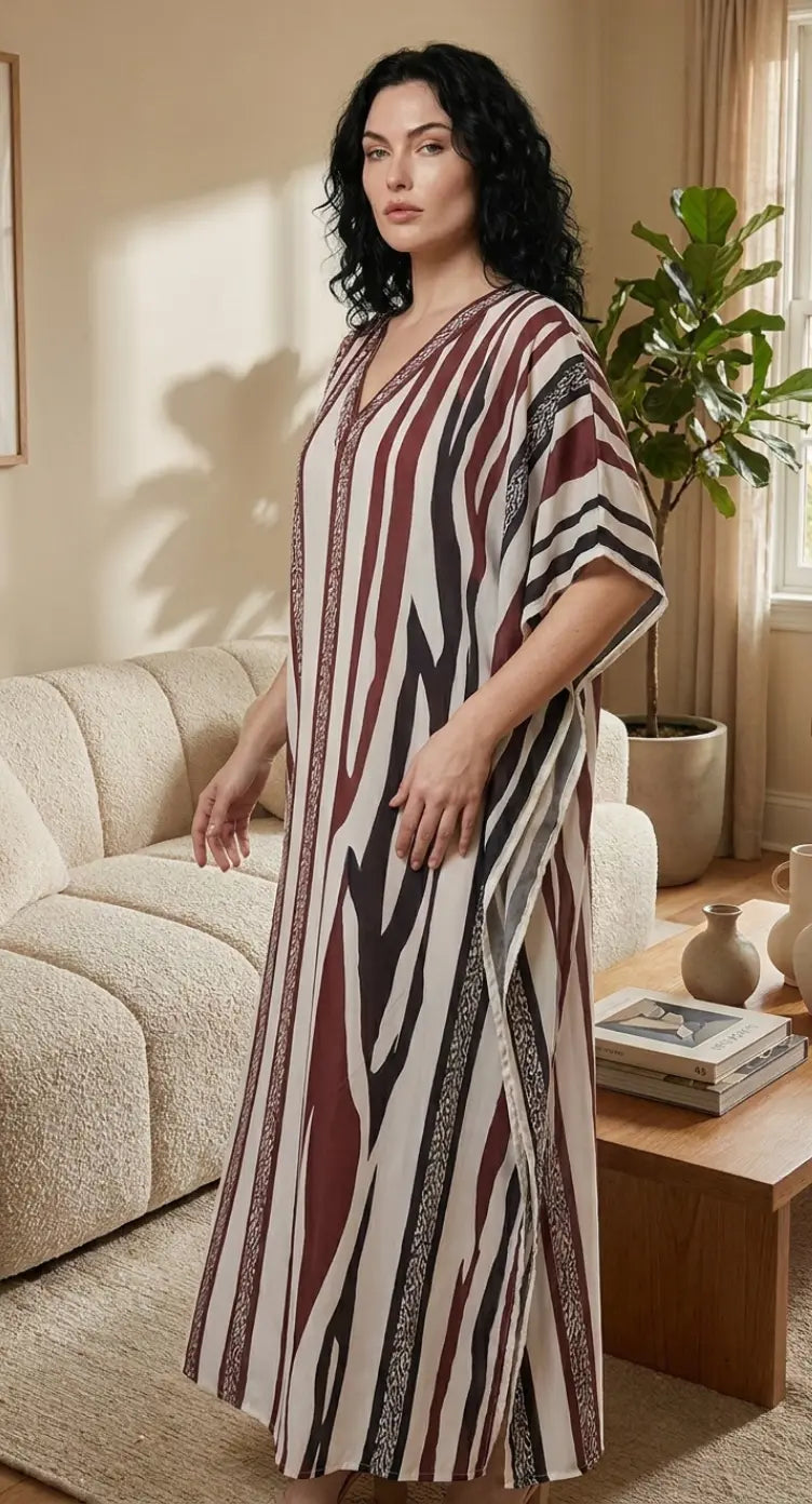 Cream Striped Plus Size Kaftan for Women 1X-3X | GypsieBlu
