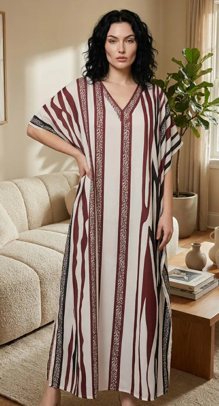 Cream Striped Plus Size Kaftan for Women 1X-3X | GypsieBlu
