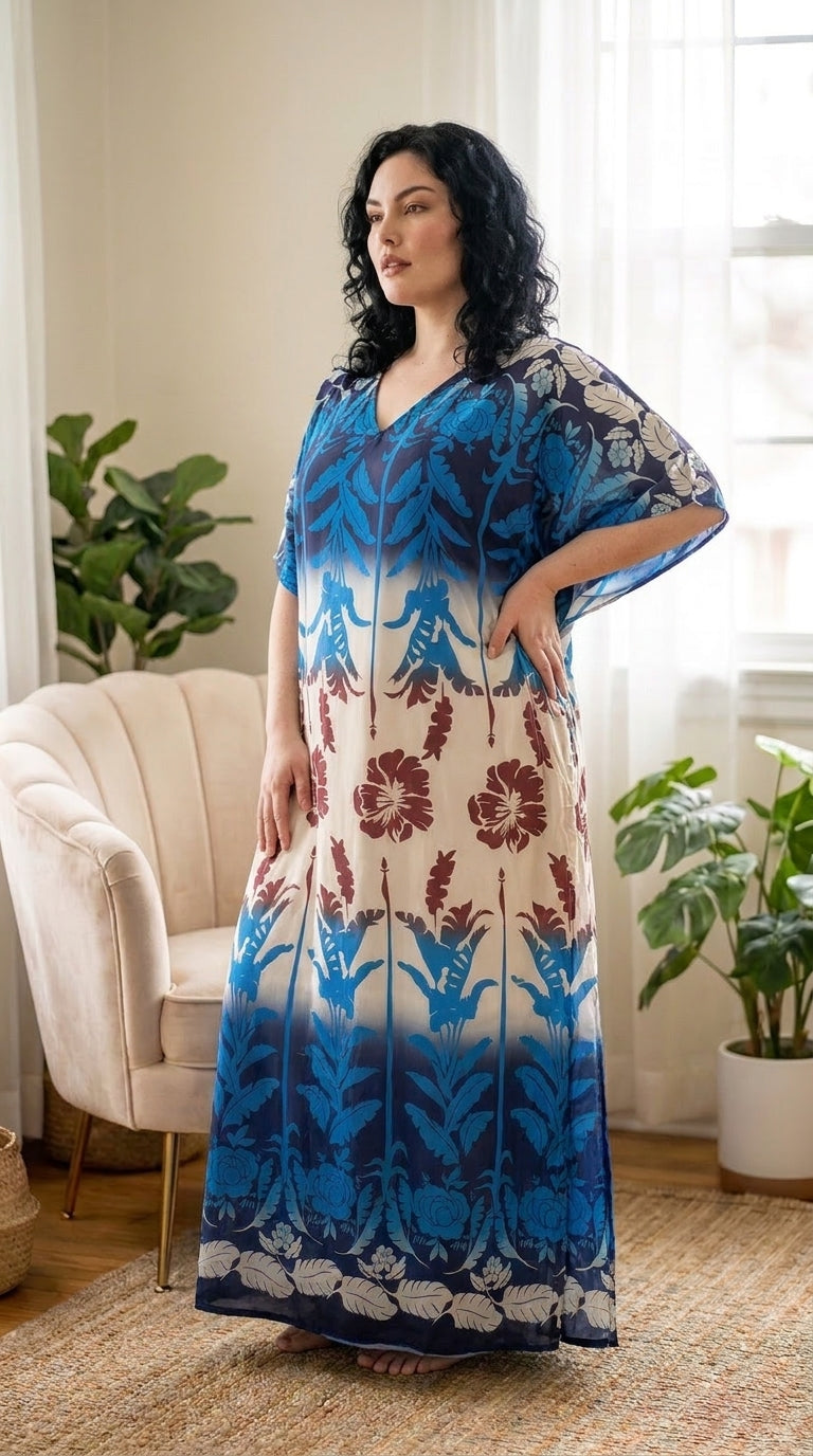 Black and Cream Floral Plus Size Kaftan for Women 1X-3X | GypsieBlu