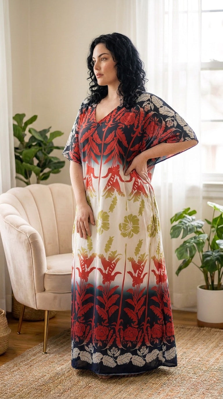 Black and Cream Floral Plus Size Kaftan for Women 1X-3X | GypsieBlu