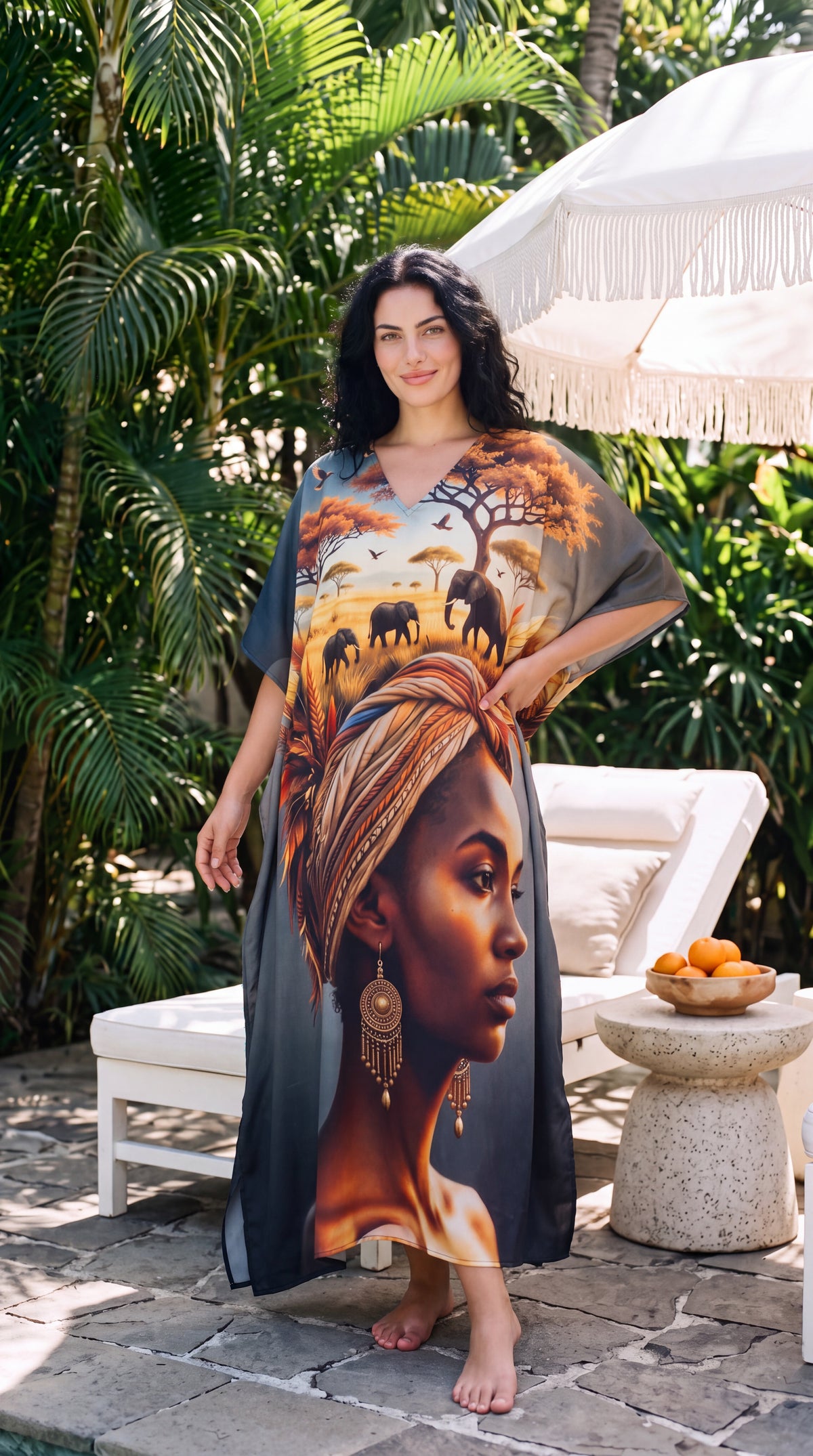 Gray Tribal Plus Size Kaftan for Women 1X-3X | GypsieBlu