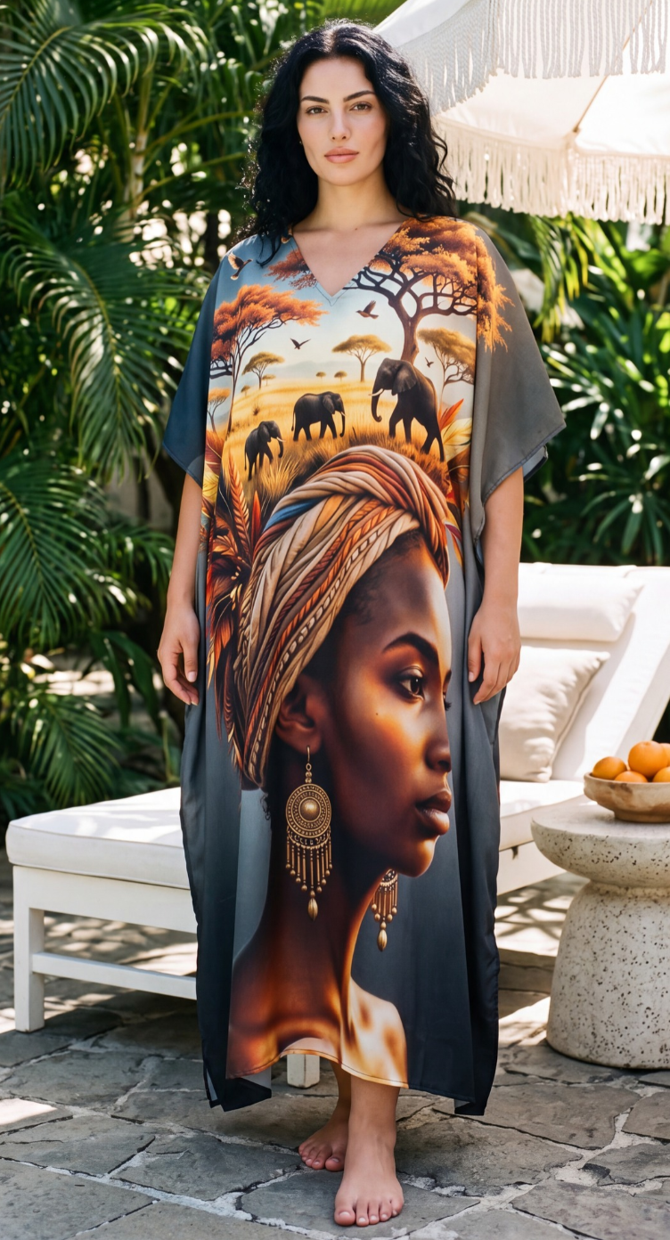 Gray Tribal Plus Size Kaftan for Women 1X-3X | GypsieBlu