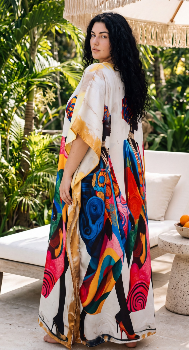 Cream Tribal Plus Size Kaftan for Women 1X-3X | GypsieBlu