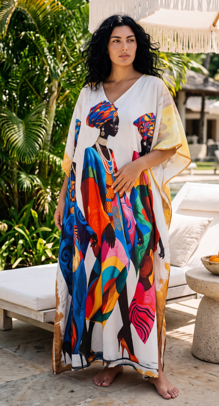 Cream Tribal Plus Size Kaftan for Women 1X-3X | GypsieBlu