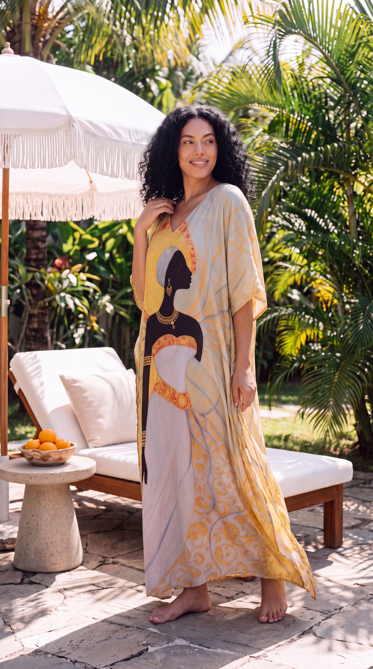 Light Beige African Women Print Plus Size Kaftan 1X-3X | GypsieBlu