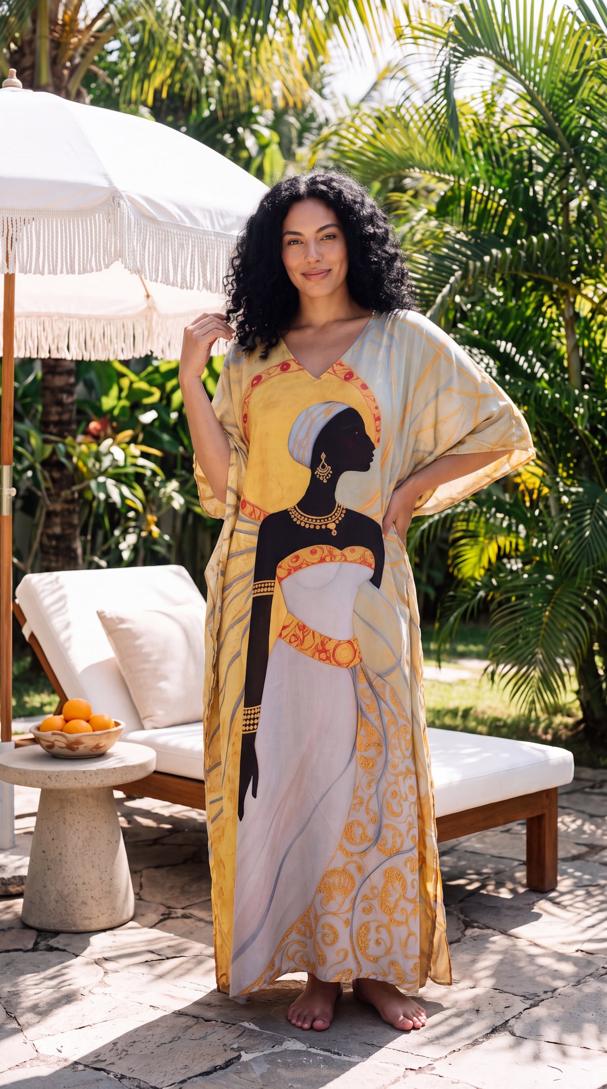 Light Beige African Women Print Plus Size Kaftan 1X-3X | GypsieBlu