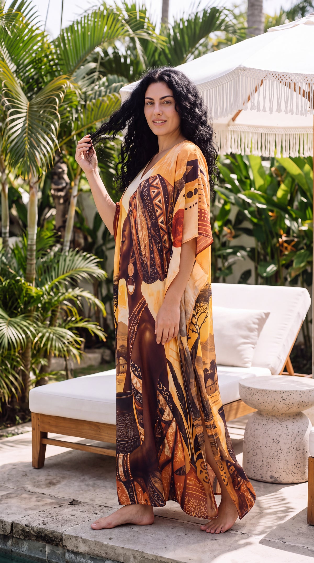 Beige Tribal Plus Size Kaftan for Women 1X-3X | GypsieBlu
