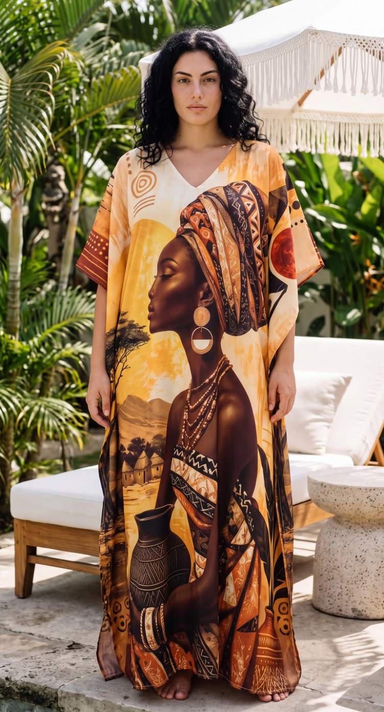Beige Tribal Plus Size Kaftan for Women 1X-3X | GypsieBlu