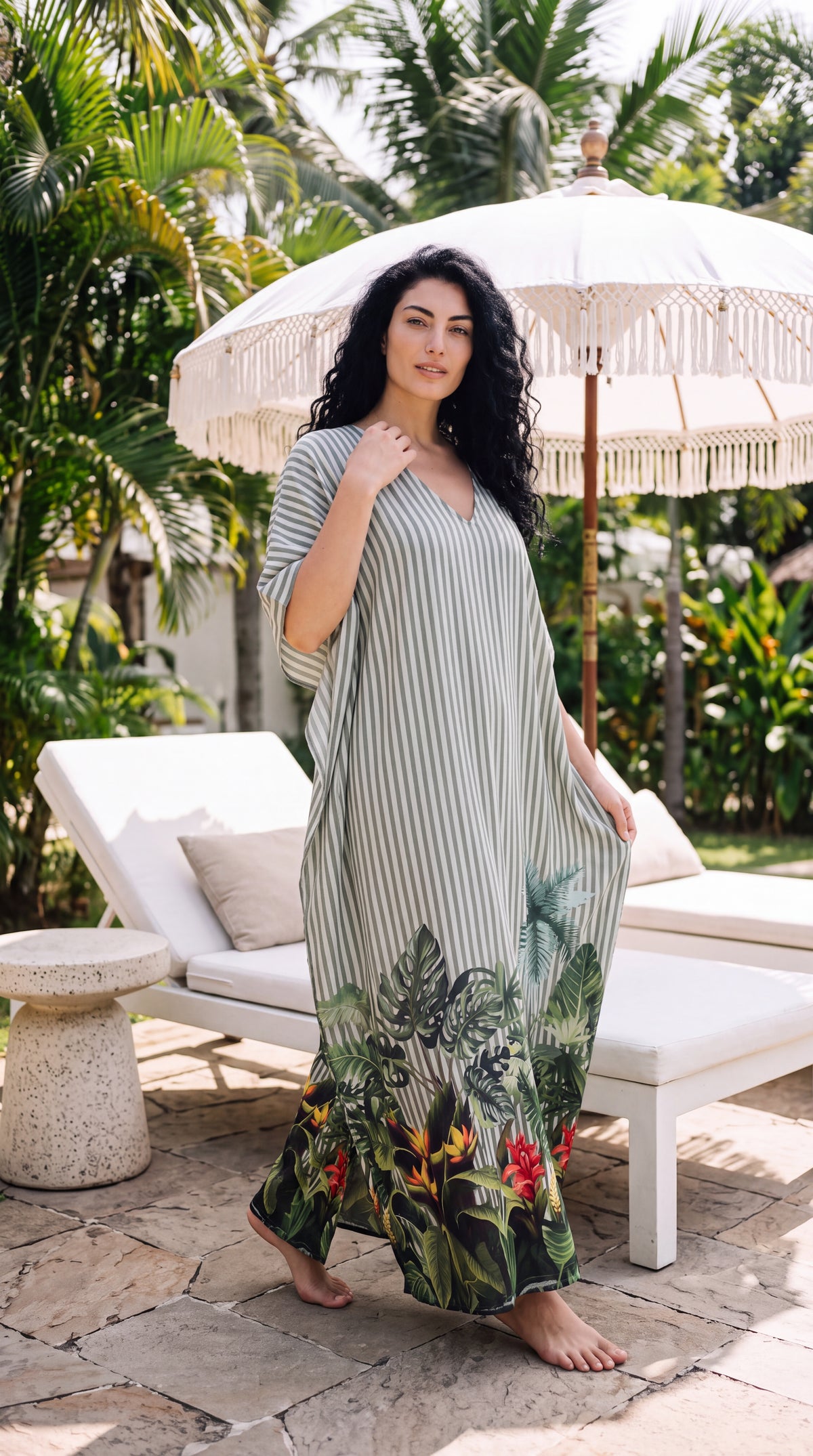 Light Green Striped Plus Size Kaftan for Women 1X-3X | GypsieBlu