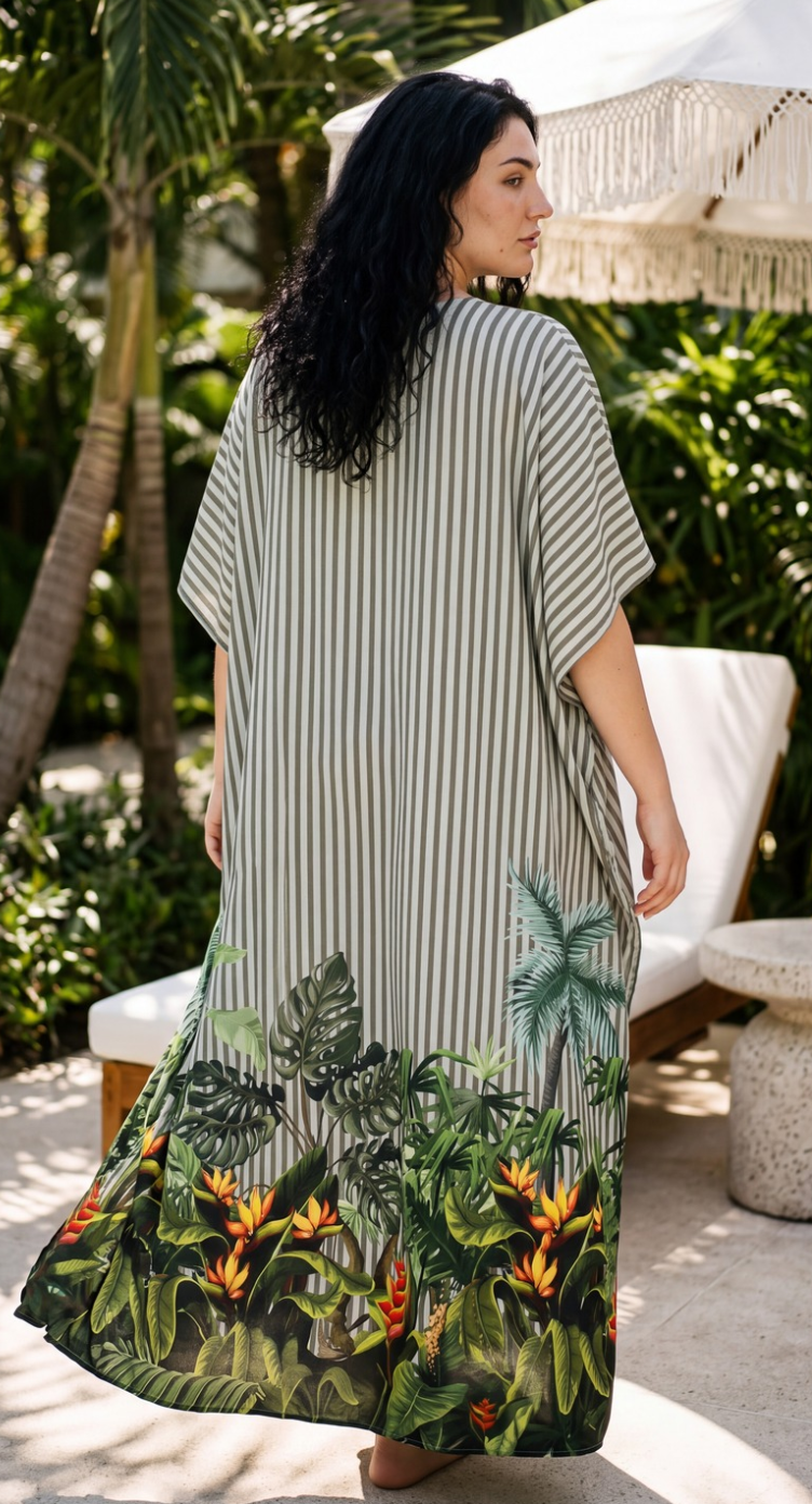 Light Green Striped Plus Size Kaftan for Women 1X-3X | GypsieBlu