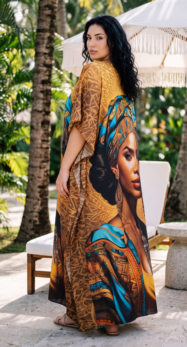 Dark Mustard African Women Print Plus Size Kaftan for Women 1X-3X | GypsieBlu