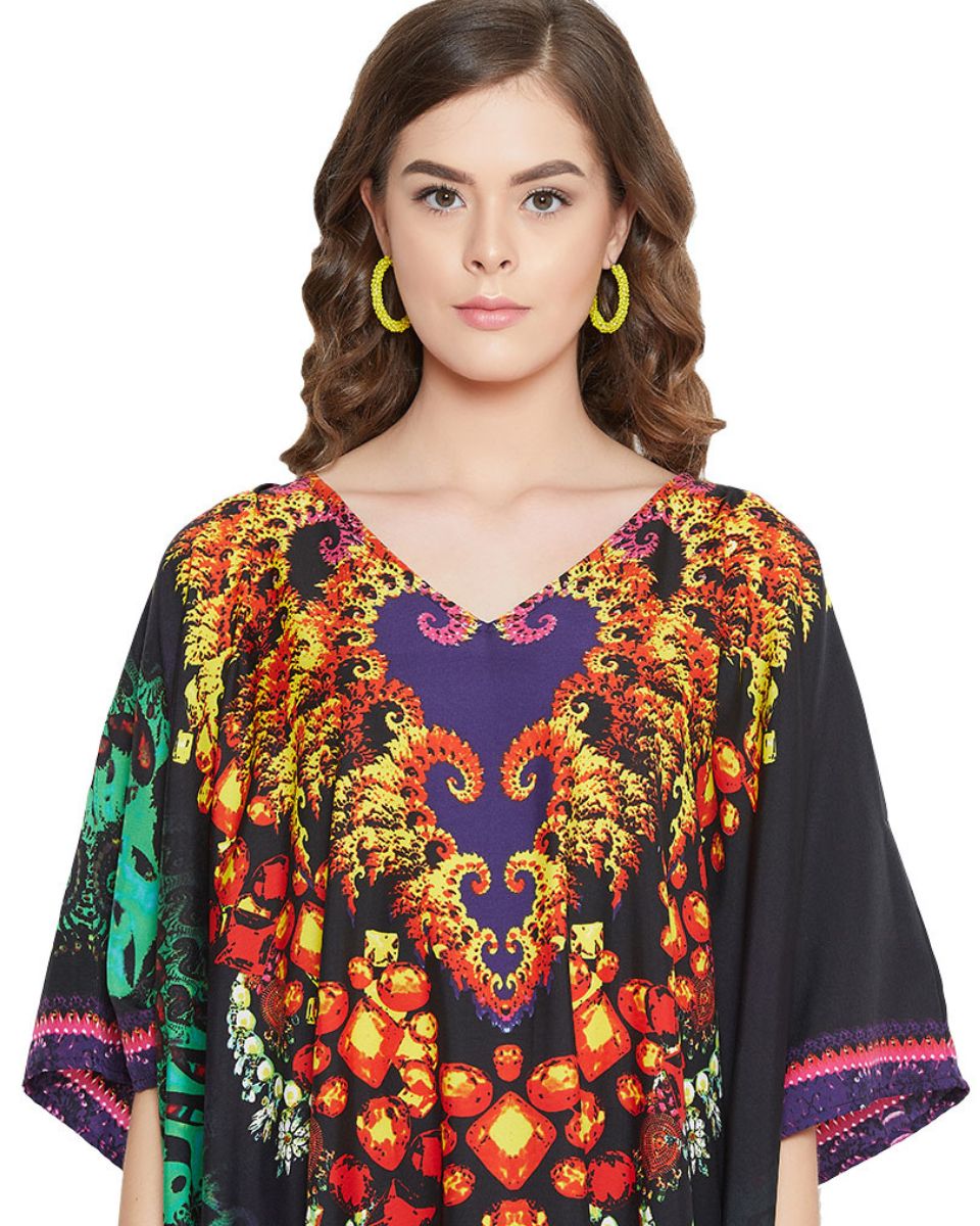 Floral Print Polyester Long Kaftan Dress For Plus Size Women