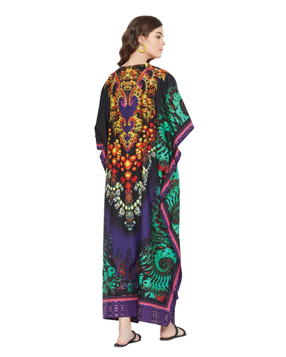 Floral Print Polyester Long Kaftan Dress For Plus Size Women
