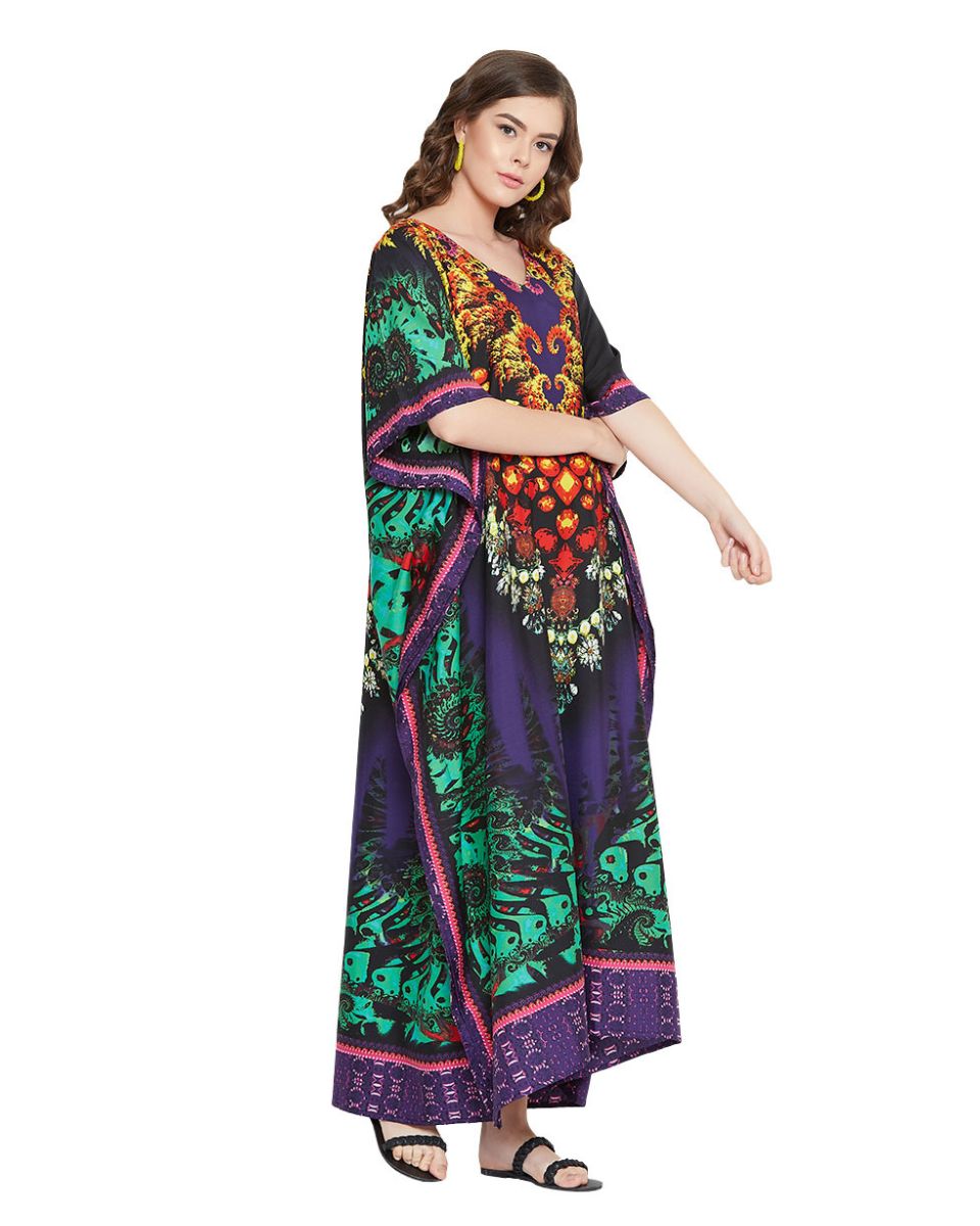Floral Print Polyester Long Kaftan Dress For Plus Size Women