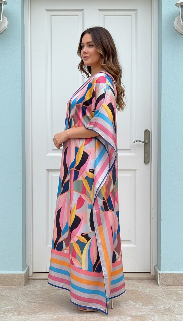 Leaf Light Pink Satin Women Plus Size Bridal Shower Beach Cover Up Maxi