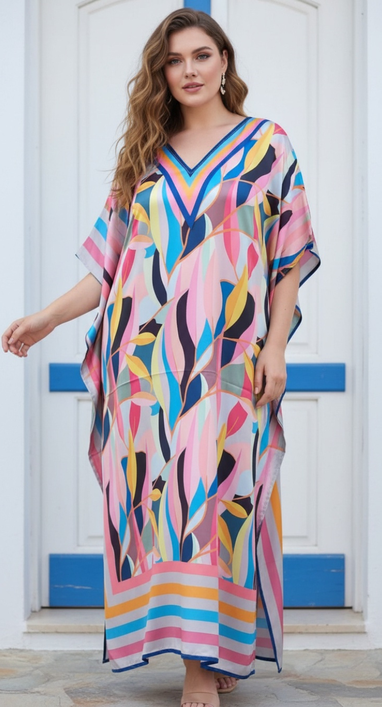 Leaf Light Pink Satin Women Plus Size Bridal Shower Beach Cover Up Maxi