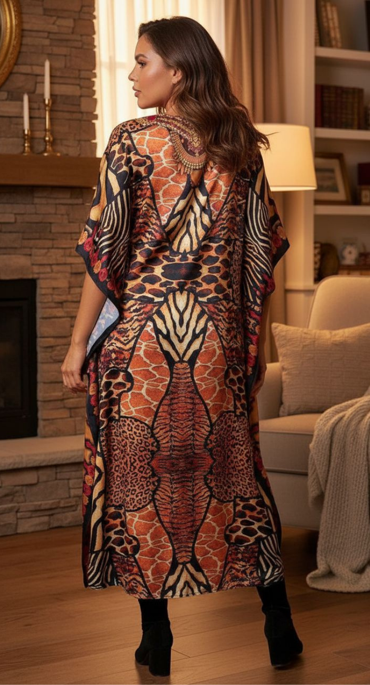 Golden Yellow Dashiki Satin Plus Size Caftan Loungewear Dress