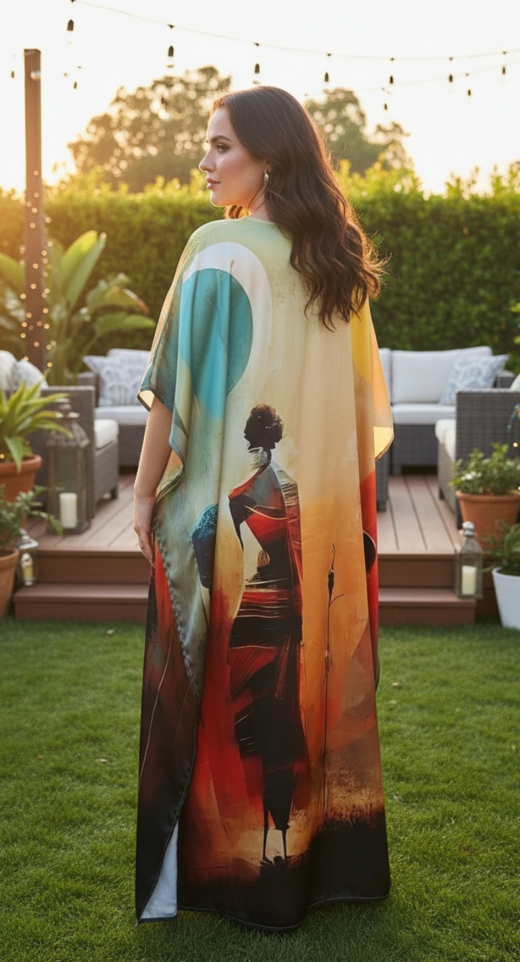 Bright Yellow Tribal Satin Women Plus Size Kaftan Maxi Dress Beach Style