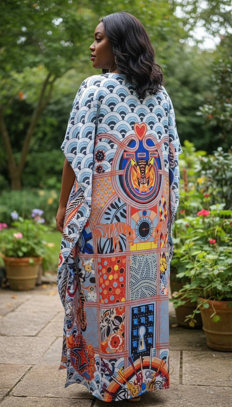 Abstract Multicolor Plus Size Women’s Kaftan Dress for Parties