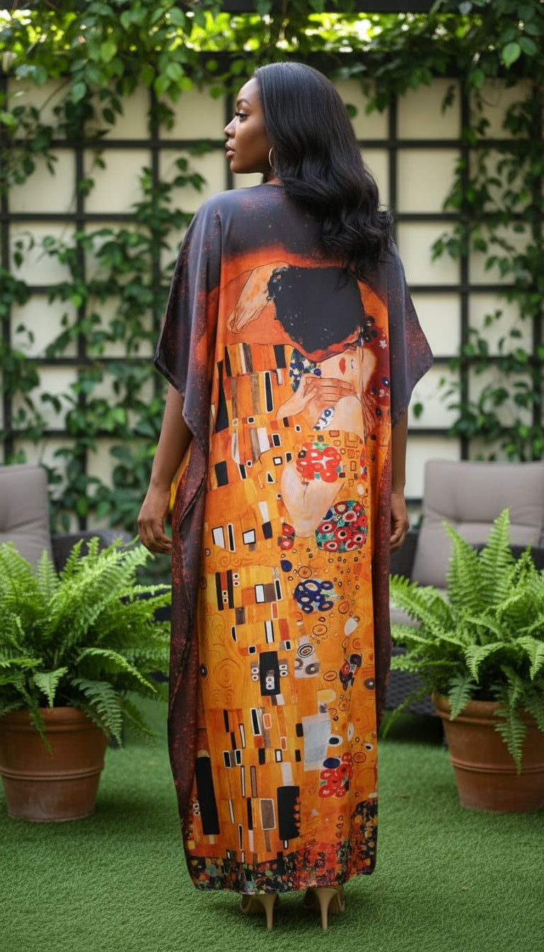 Geometric Orange Women Plus Size kaftan Lounge Dress