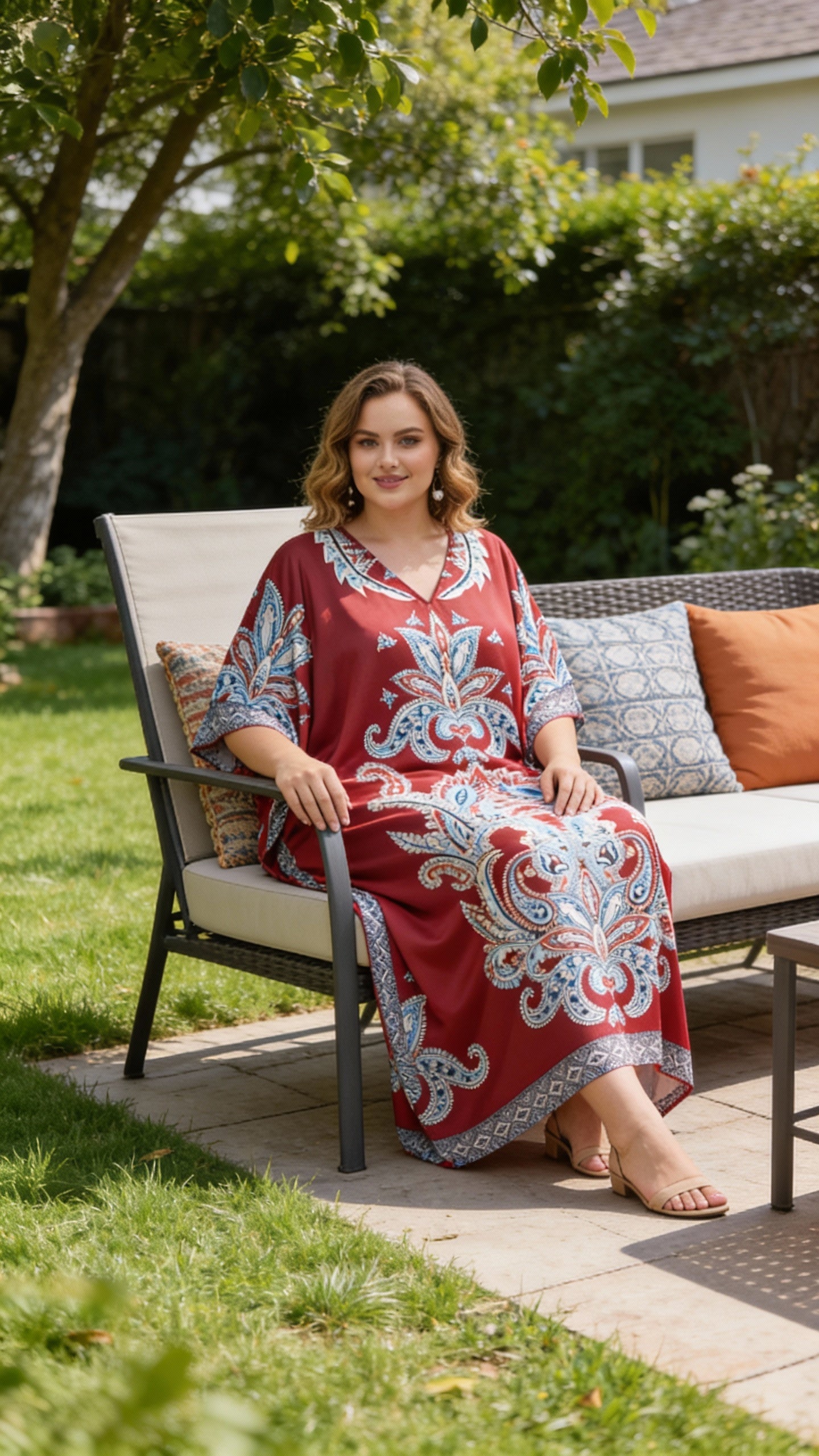 Maroon Paisley Satin Women Plus Size Kaftan Dress for Evening Parties
