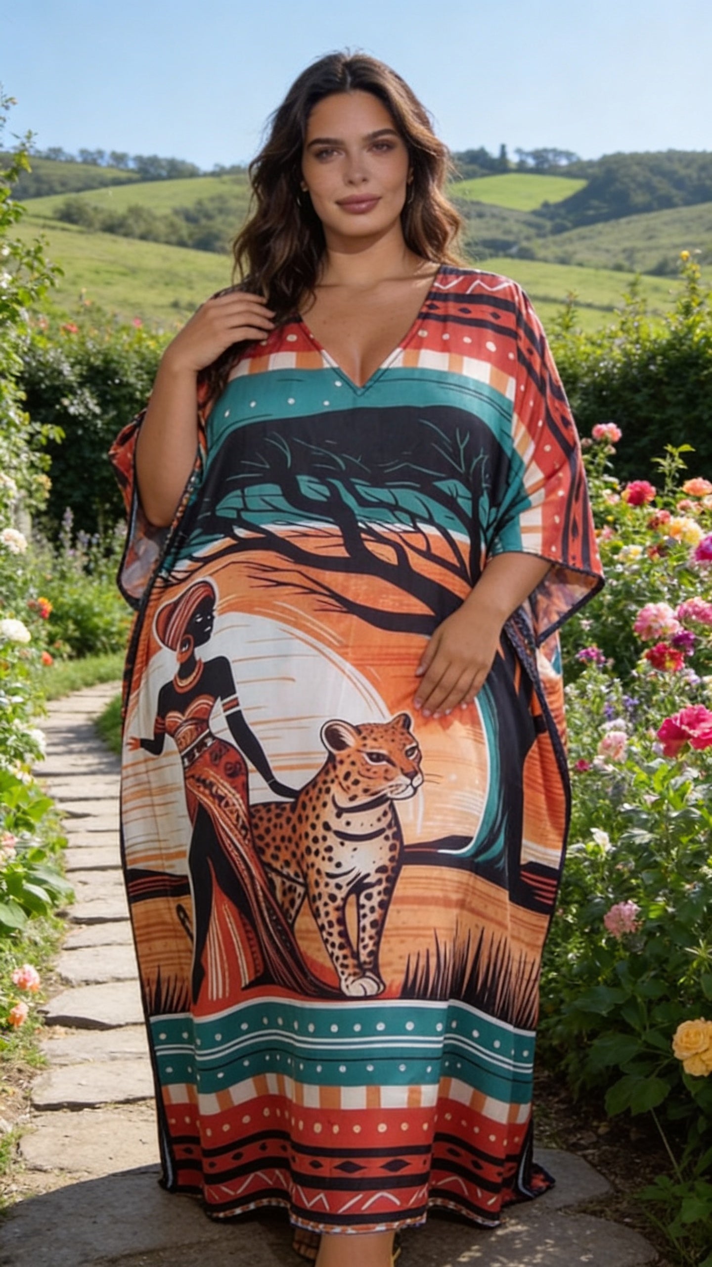 Rust African Satin Women Plus Size Kaftan Maxi Dress