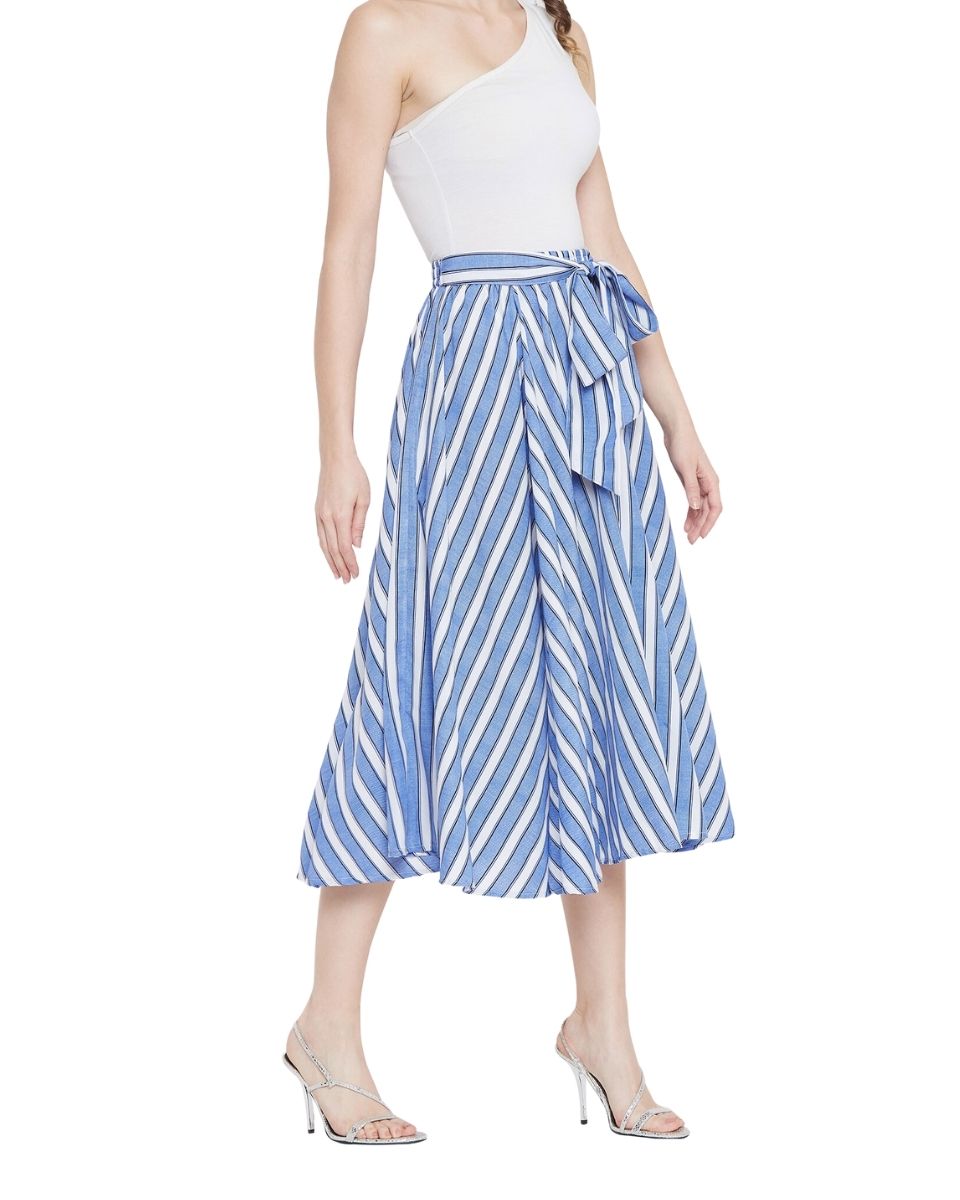 Stripe Printed Blue Rayon Skirt For Women