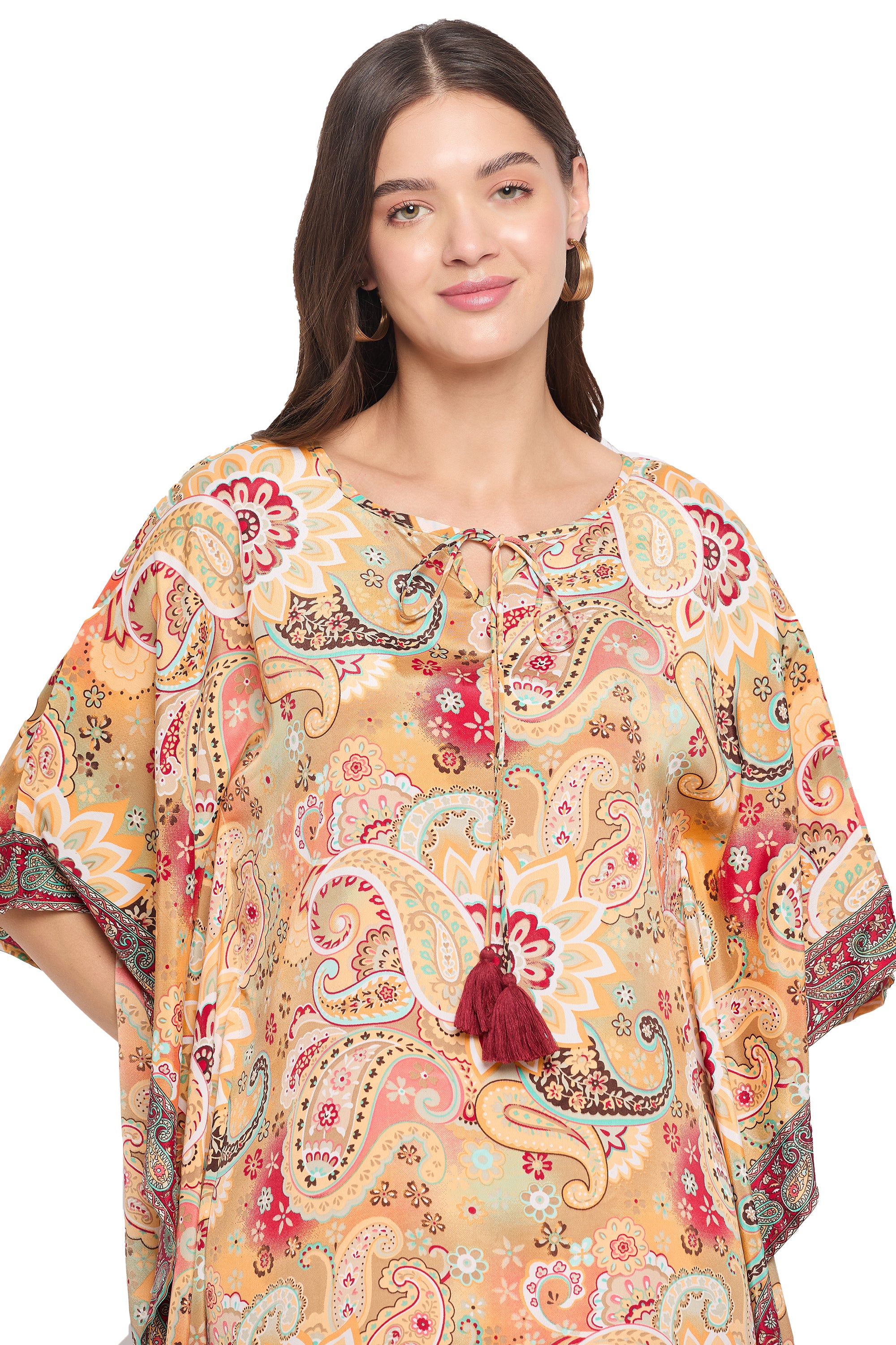 Paisley Print Women Plus Size Short Beach Kaftan Dress for Women