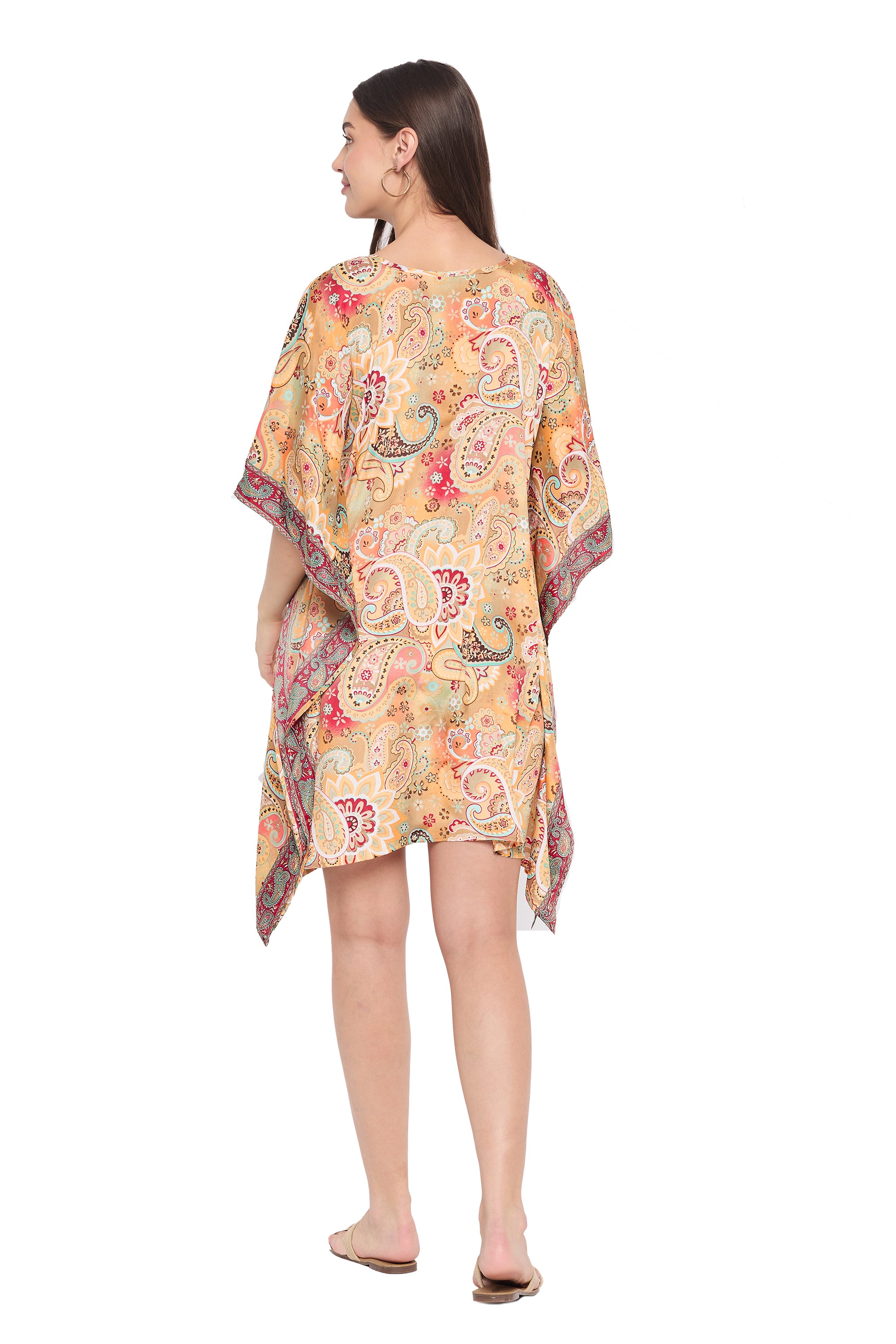 Paisley Print Women Plus Size Short Beach Kaftan Dress for Women