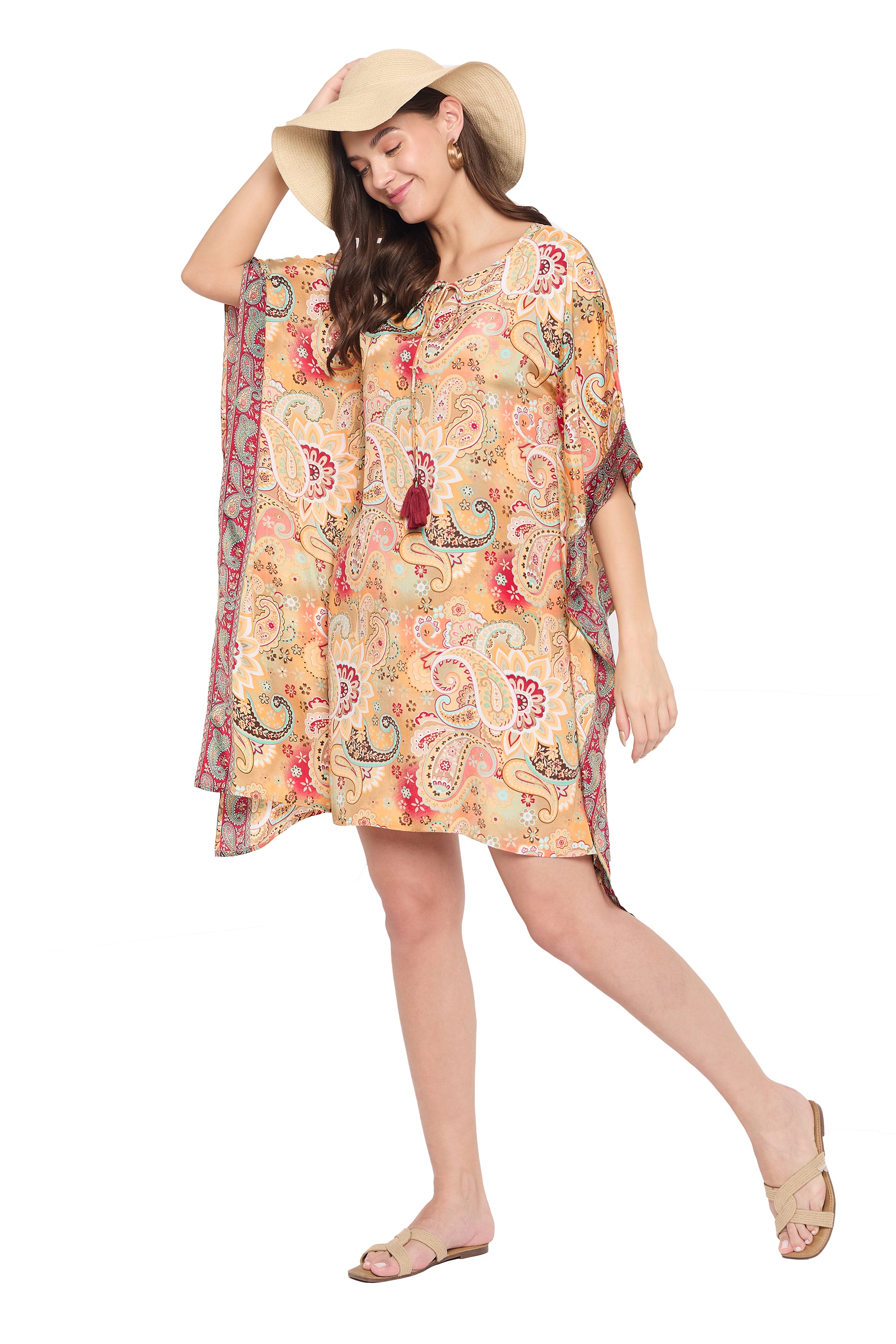 Paisley Print Women Plus Size Short Beach Kaftan Dress for Women