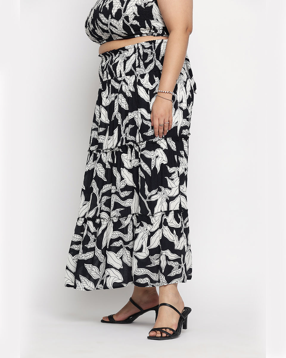 Leaf Print Rayon Crepe Beach Skirts For Plus Size Women