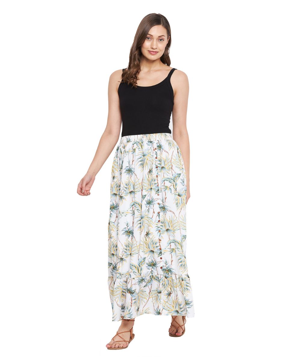 Floral Printed Off White Polyester Skirt For Women